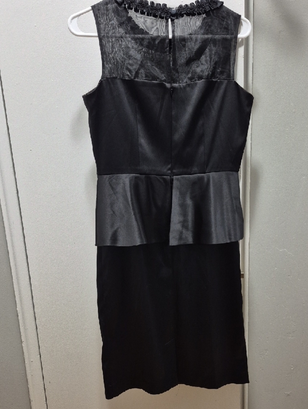 Julian Taylor Black Sleeveless Peplum Midi Dress with Rosette Collar
